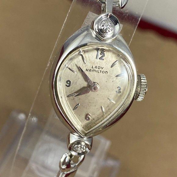 Vintage 14K White Gold Lady Hamilton 22Jewels